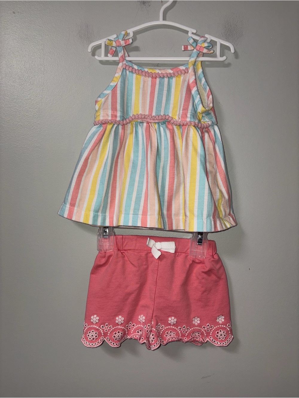 Kids Headquarters Pastel Stripes Tank & Unbranded Coral Eyelet Trim Shorts 12M
